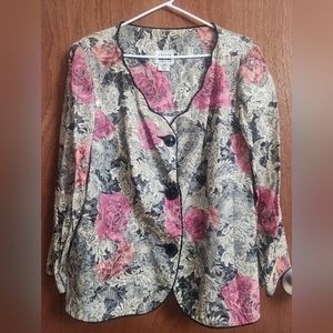 Vintage Leslie Fay Floral Multi Color Blazer Size 16W with 3 vertical bottoms